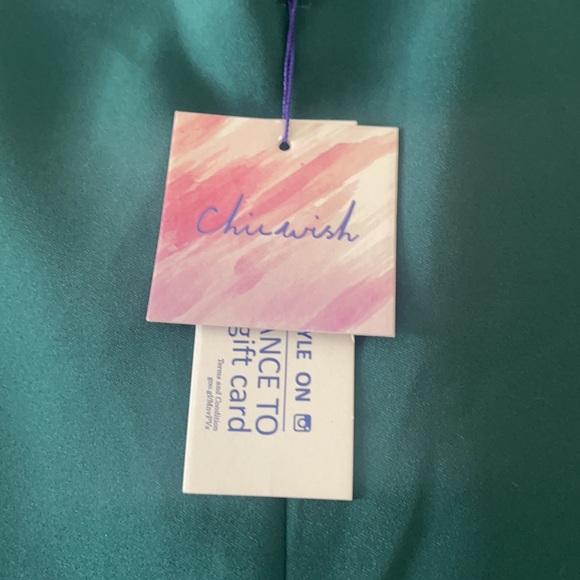 Chicwish Green Take a Bow Tie Neck Blouse S/M - Picture 8 of 9